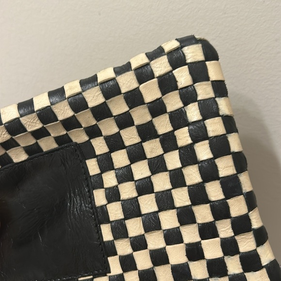 Clare V Poche Leather Woven Checkered Black/Cream Crossbody Bag 🏁 - Picture 9 of 12